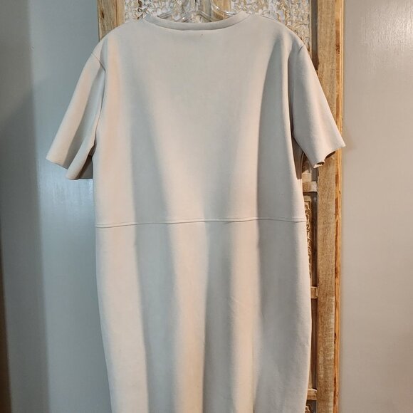 Zara Short Sleeve Shift Dress with Gold Button Pockets Raw Hem Women’s XL Beige - Picture 6 of 6